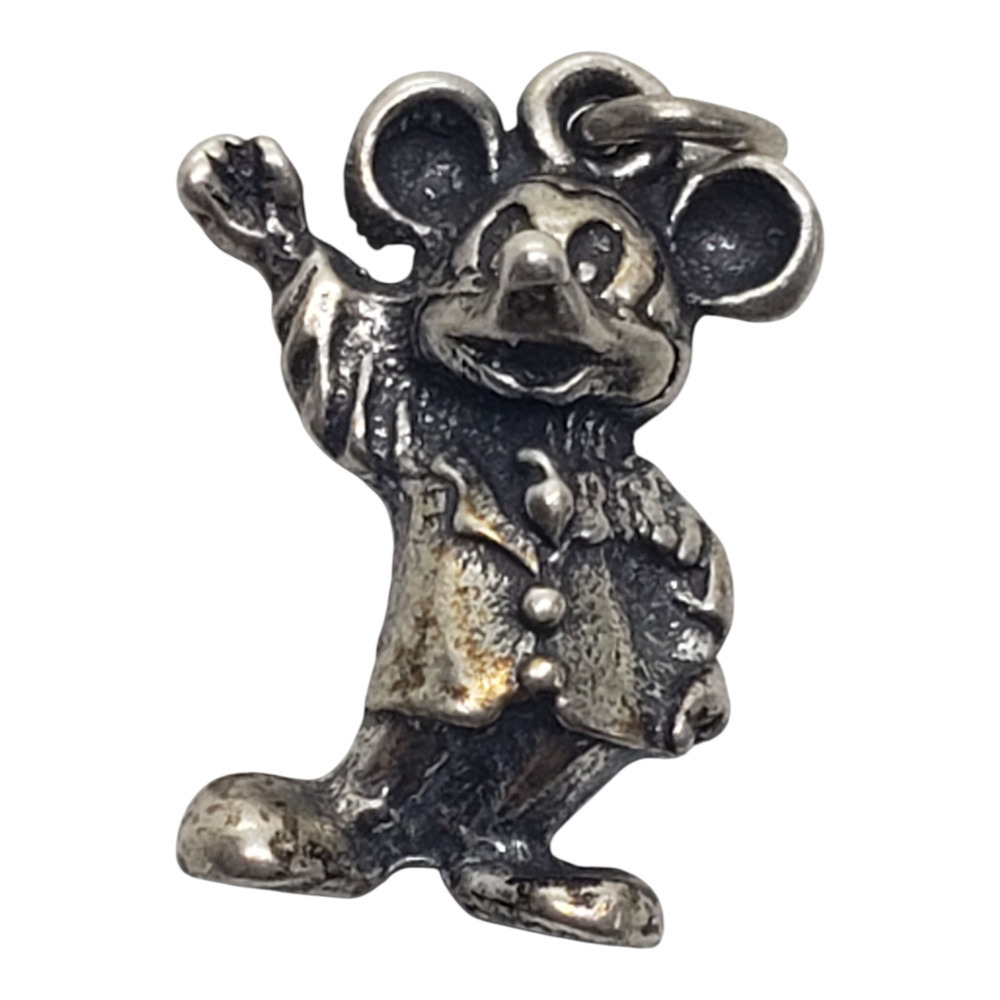 Vintage Disney 3D Mickey Mouse Silver Charm Pendant © W.D.P Figure Waving